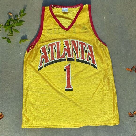 Park Anthony Vintage Atlanta Hawks Promo Jersey Yellow Red Women's Size Large - Picture 1 of 7